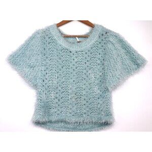 Free People Light Blue Fluffy Knit Short Batwing Sleeve Sweater Womens XL Party